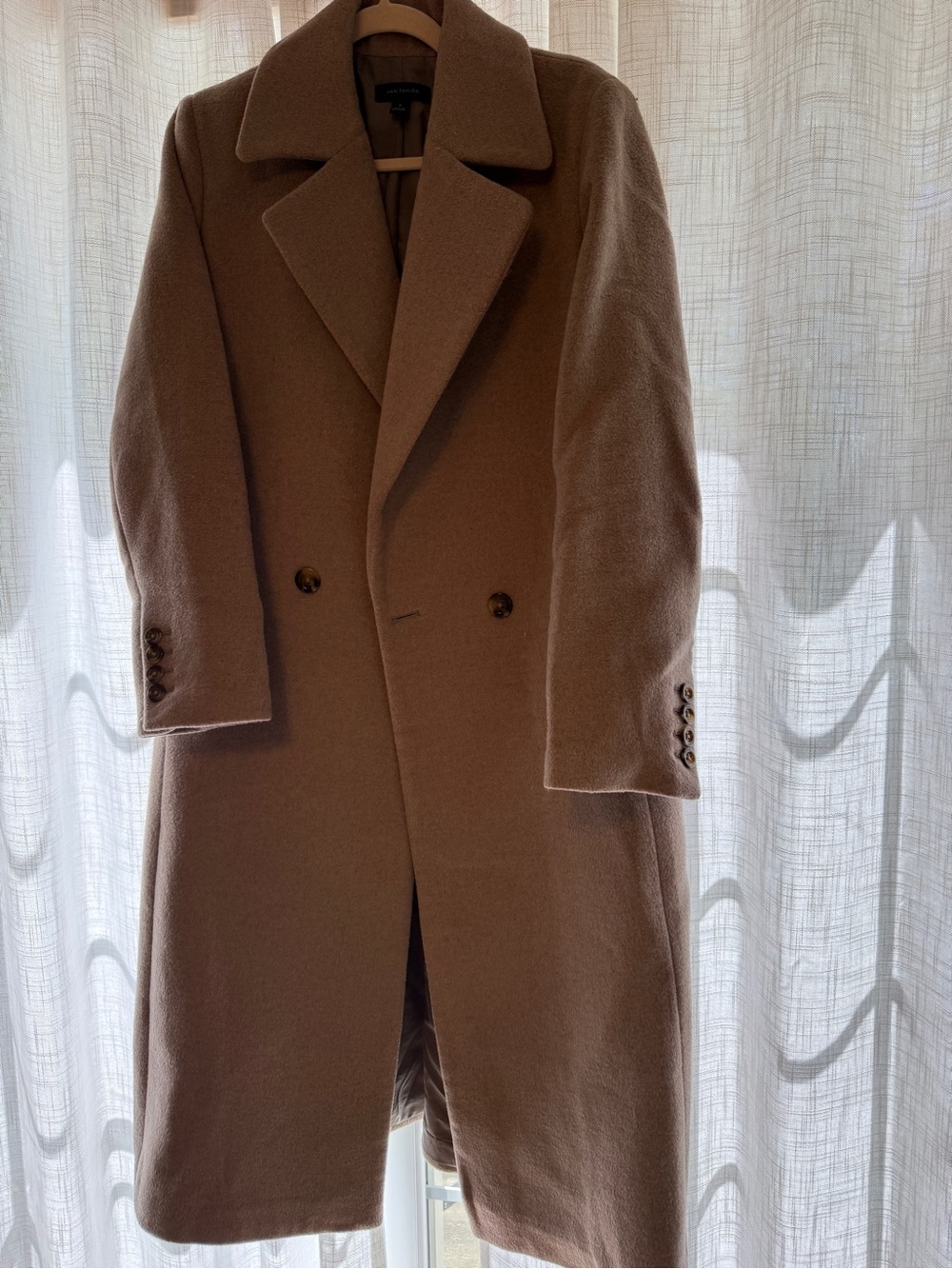 Ann Taylor Wool-Blend Double-Breasted Pea Coat in Tan